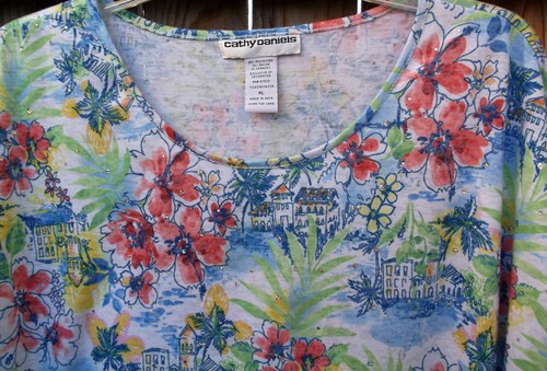 NWOT ๐ฅ๐ CATHY DANIELS ๐ฅ๐ Short Sleeve Paillette Embellished Scenic Top XL - Picture 2 of 3