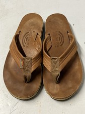 Rainbow Sandals Classic Tan double layer leather flip flops size Small 5.5-6.5