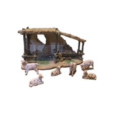 FONTANINI ITALY 5" ANIMAL CORRAL 2 STALLS NATIVITY VILLAGE BLDG 55575 And Sheep