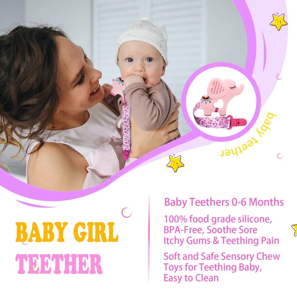 1 мягкий прорезыватель динозавров для младенцев и 1 зажим для детской соски, День святого Валентина G... - Изображение 4 из 4