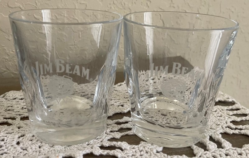 Jim Beam Pinched Bourbon Whiskey Rock Glasses (2) Clear Etched: Drink Smart
