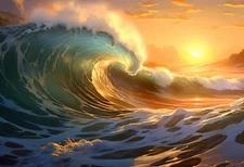 Seascape Waves Sunset Landscape Painting Wall Art Home Decor Printed On Canvas