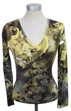 Vintage Y2K James Lakeland Green & Brown Jersey Glitter Top- Women's Small- BNWT