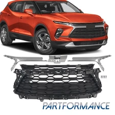 Black Front Upper Grille For 2023-2024 Chevrolet Blazer LT Chrome Molding Trim