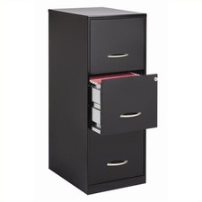 Space Solutions Metal 3 Drawer Vertical File Cabinet with Lock Black