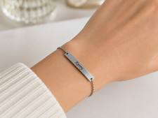 Personalised Gold ID Bar Bracelet Cable Chain 21cm Long Engraved Unisex Gift