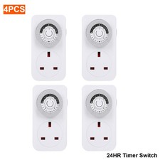 24 Hour Plug In Timer Switch 4 Pack UK 3 Pin 13A Mains Socket Timer