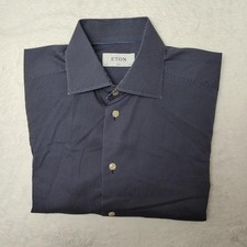 Eton Shirt Mens 15.5 39 Blue Polka Dot Cambridge Slim Fit Dress Long Sleeve