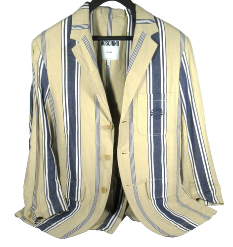 Moschino Vintage Men's Blazer Regatta Stripe Khaki 90's Made in Italy Size IT 48 - Picture 3 of 7