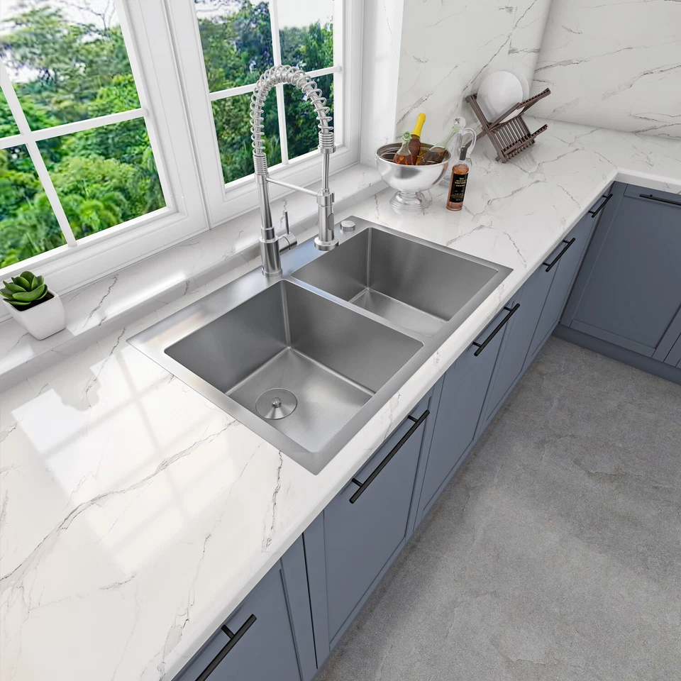 Sinber 33 дюйма кухонная раковина с двойной чашей нержавеющая сталь 304 HT3322D-S-9 - Изображение 2 из 4