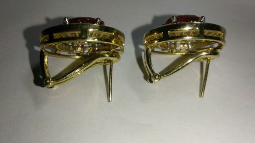 Solid 14k gold beautiful lab-created ruby earrings 13.14 grams - Picture 7 of 11