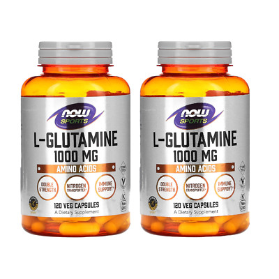 NOW Foods (2 PACKS) L-Glutamine, Double Strength, 1000 mg, Veg 120 Capsules