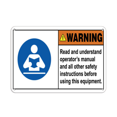 Horizontal Metal Sign Multiple Sizes Warning Safety Guide Read Operator's Manual