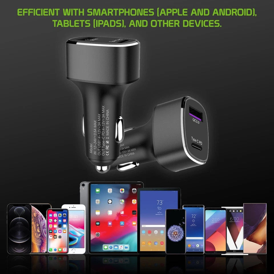 Cellet 48W Fast Car Charger USB-C & A Adapter for iPhone / Galaxy S24 QC 3.0 PD - Image 3 of 4