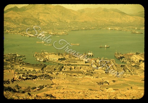 Korea Port Ships 35mm Slide 1950s Red Border Kodachrome