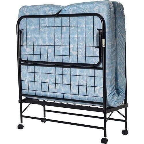 Twin Folding Metal Guest Bed Steel Frame 5 Inch Foam Mattress Cot Sleeper Single