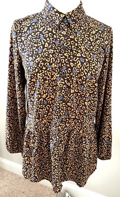 LOGO by Lori Goldstein Woven Button FrontBlouse (DkBrn& Beige) Size XS ~A365840