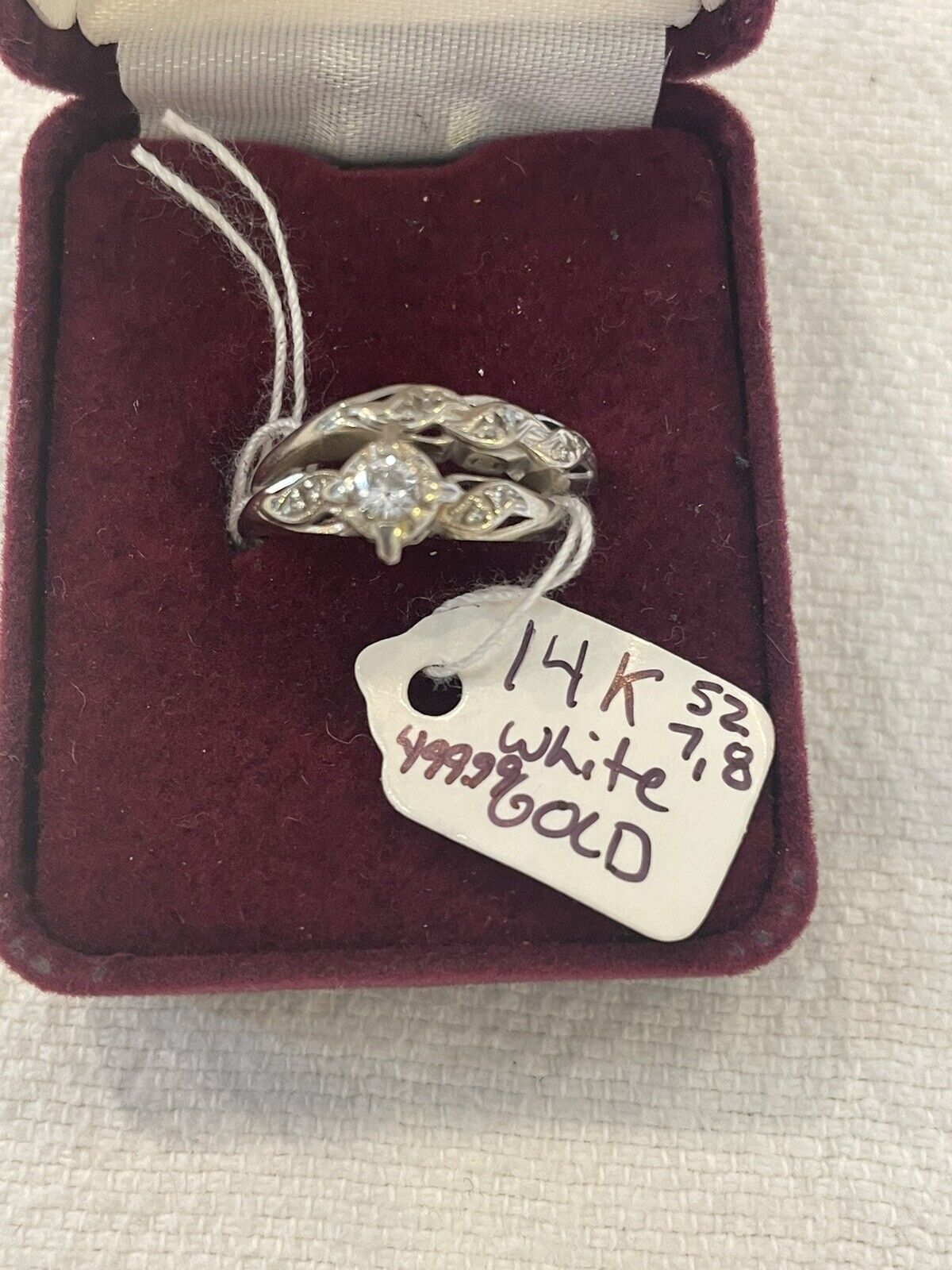 14k Solid White Gold Vintage Diamond Wedding Ring… - image 1