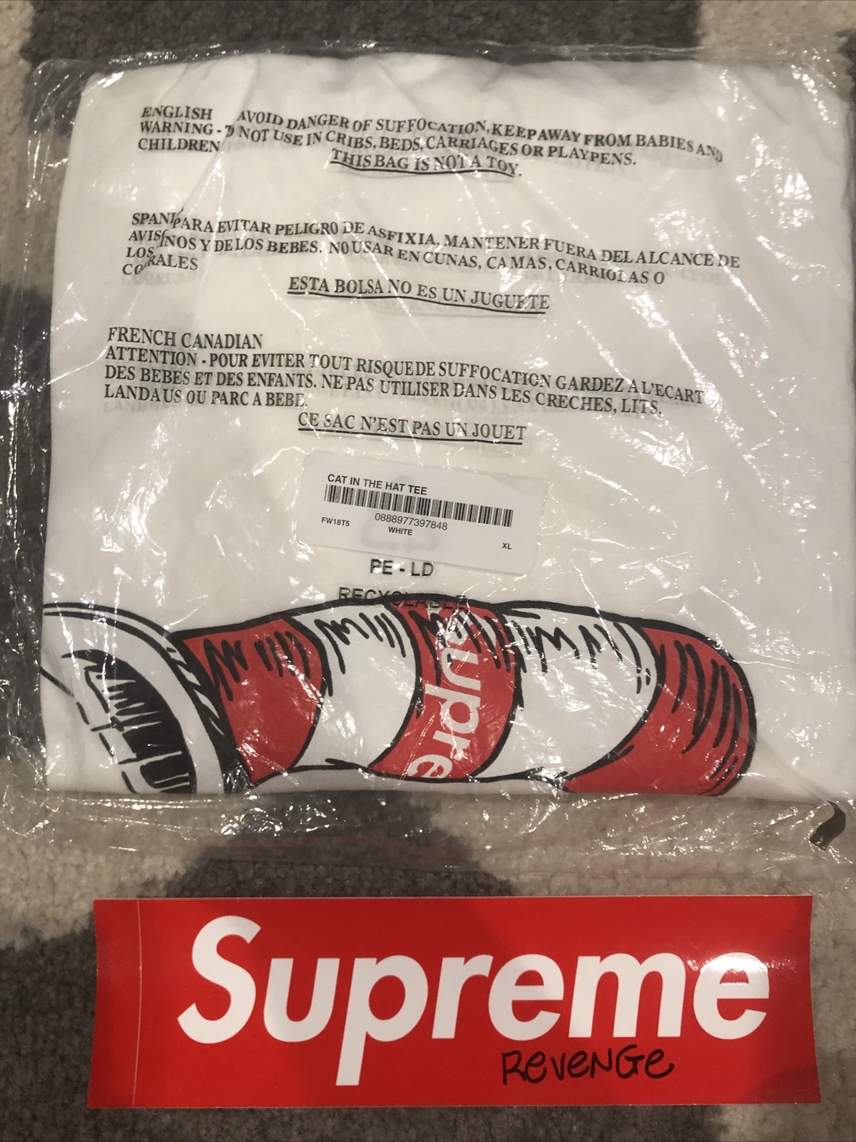 Tee shirt blanc Supreme Cat In The Hat F/W18 neuf dans sa boîte/ds/jamais ouvert