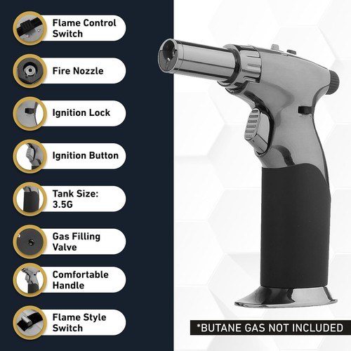 Black Handheld Butane Torch with Ignition Lock - Ideal for Cooking & Crafts - Picture 6 of 11