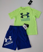 New Boy's Under Armour Neon T-Shirt and Shorts Outfit Size S M L XL