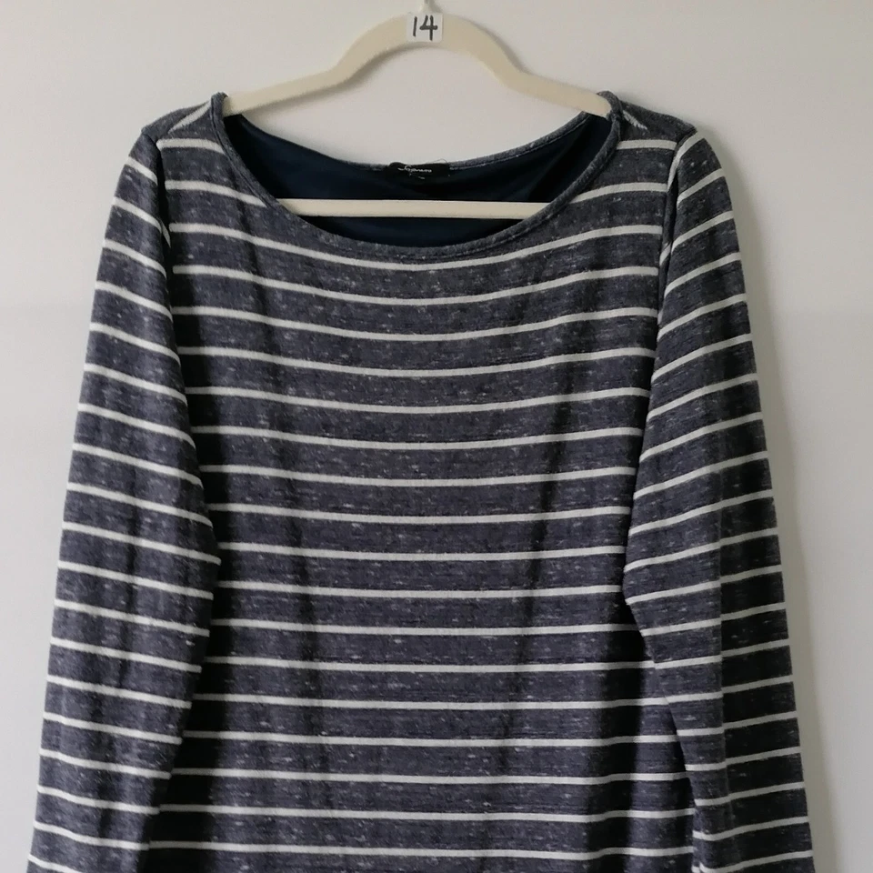 Vestido recto soprano azul blanco a rayas manga larga cuello redondo forrado talla M Foto 3 de 4