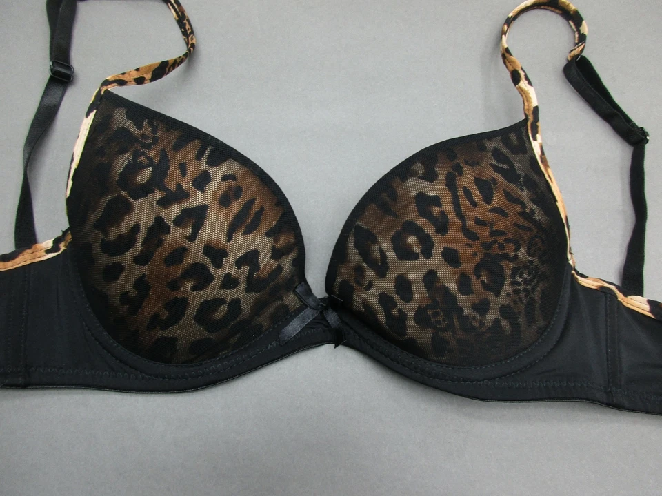 34A Unbranded Black Animal Print Underwired Padded Back Closure Demi Bra 2F - Image 2 of 4