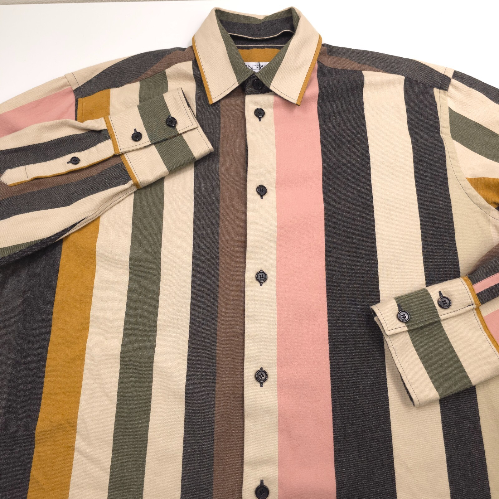 $650 JW Anderson Relaxed Fit Multi-Flax Stripe Button-Up Shirt Mens Size EUR 52