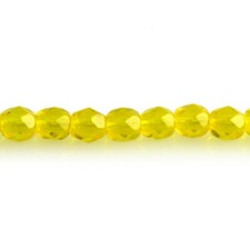 Bright Yellow Transparent - 50 4mm Round Faceted Czech Glass Fire Polish Beads
