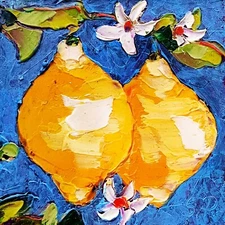 Italy Lemon painting Flower Original Art Impasto Oil Painting 4x4 Italy Floral