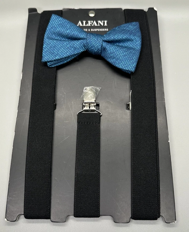 Nueva pajarita azul y tirantes negros Alfani para hombre, talla única Foto 4 de 4