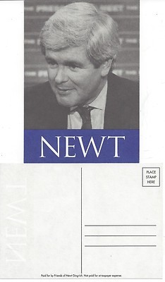 GEORGIA CONGRESSMAN NEWT GINGRICH EARLY CAREER - PICTURE CAMPAIGN POSTCARD