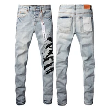 2024 New Purple Brand Men's Ripped Pants Splash-ink Skinny Jeans