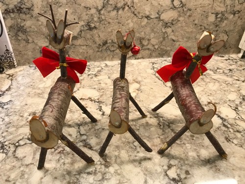 Christmas Reindeer Family 3 Handmade Carved Wood Branches Sticks Ornaments OOAK - Picture 8 of 10
