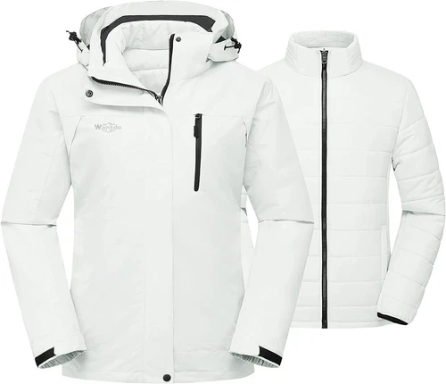 Womens Waterproof Ski Jacket Windproof Rain Jacket Winter Warm 3-in-1 Coat IVORY