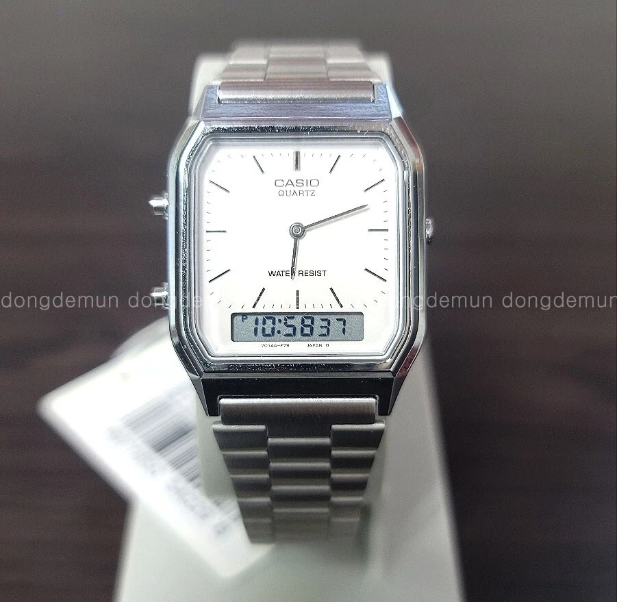 CASIO Watch ORIGINAL AQ 230A 7D Retro Vintage Digital SILVER White