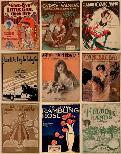 Mixed Lot of 9 Large Vintage Sheet Music, incl Art Deco - Afbeelding 1 van 2