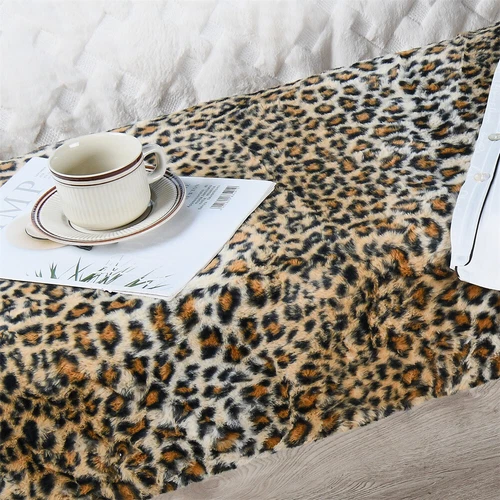 Modern Mink Footstool Vanity Bench Leopard Furry Faux Fur Stool with Black Legs image 24