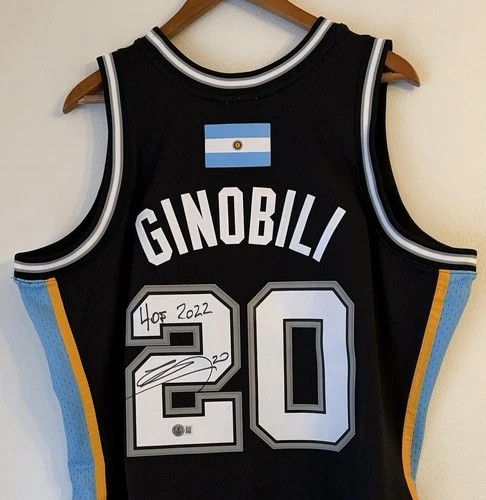 Manu Ginobili "HOF 2022" signed San Antonio Spurs NBA Finals M&N Auto Jersey BAS