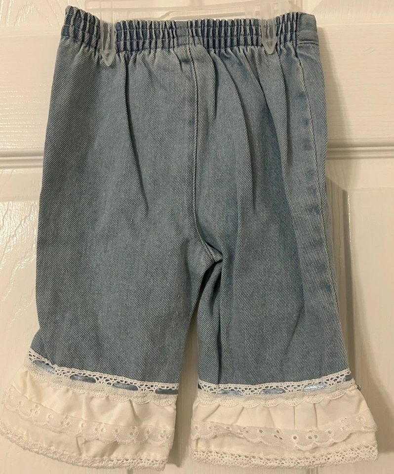 Pantalones de mezclilla acampanados de encaje bordados vintage Y2K Sesame Street Elmo bebé niña 12 meses Foto 3 de 4
