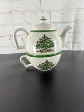 Vtg Spode Christmas Tree Hot Tea Pot  Cup Combo S-3324-A6 4 Pcs EUC Rare