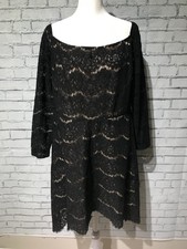 Xhilaration, M, Black Lace Square Neck Long Sleeve Back Zip Knee Length Dress