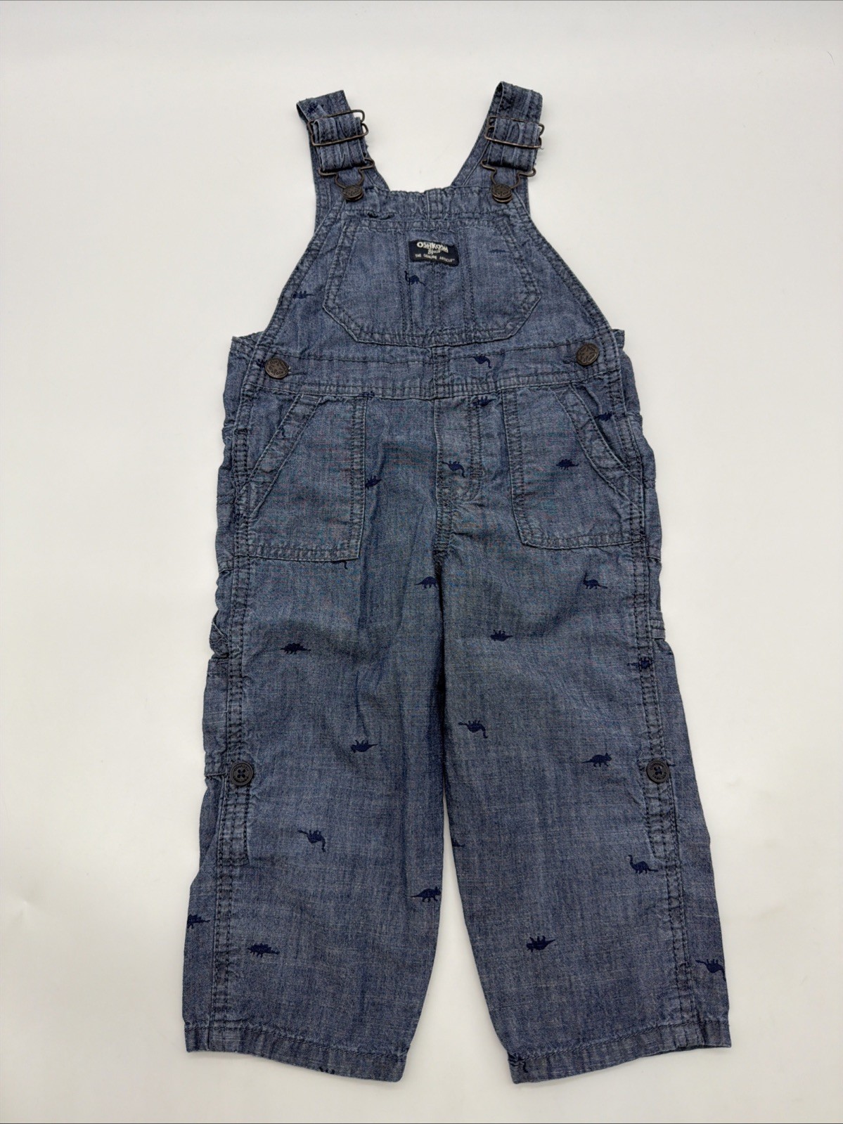 Oshkosh B’gosh Overalls Toddler Boys Sizr 2T Blue Dino Aop Pockets Logo.#45315