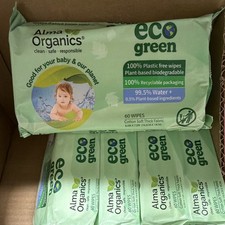 Alma Organics eco green Plastic-Free Baby Wipes, Plant-Based Biodegradable, 60