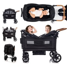 Wagon Stroller for 2 Kids with Adjustable Handle and Canopy,Kids Tray,Cup Holder