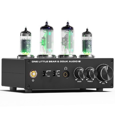 Douk Audio T9 Tube Phono Stage Preamp MM/MC 6E2 Level Meter Stereo Preamplifier