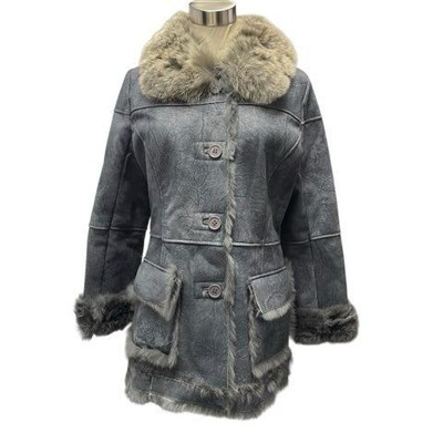 C's Style Kaninchen Leder Lammfell Fuchspelz Mantel Jacke M Blau Grau aus Japan