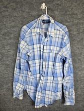 Ralph Lauren Shirt Mens XL Blue White Plaid Classic Fit Button Front Long Sleeve