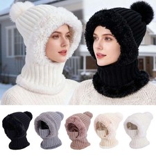Women Winter Plush Neck Warmer Beanie Hat Knitted Thermal Ski Face Mask Outdoor
