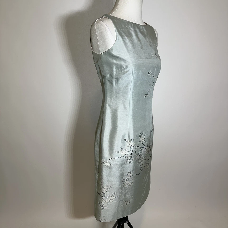 Ann Taylor 100% Silk Mint Green Floral Sleeveless Sheath Dress Womens Size 2 - Image 4 of 4